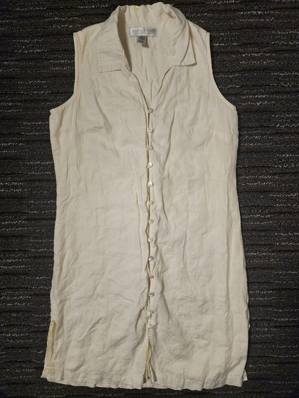 Vintage Valerie Stephens Pure Linen Button Front Dress Cream Embroidered Size 10